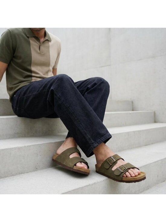 Men\'s Olive Lane Cork Footbed Sandals Adjustable Buckle Comfort Slides